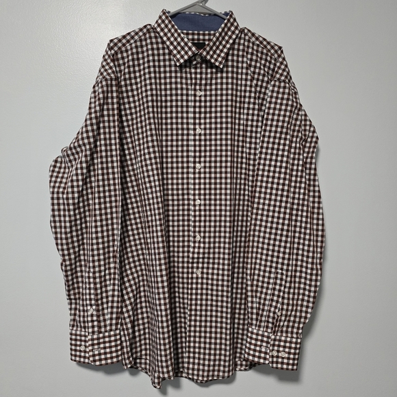 Linea Uomo Other - Men's Linea Uomo Gingham Stretch Button Down Shirt Brown Gray Long Sleeve 2XLT